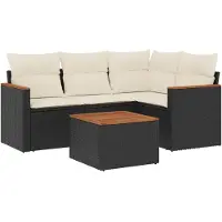 vidaXL 5-tlg. Garten-Sofagarnitur mit Kissen Schwarz Poly Rattan