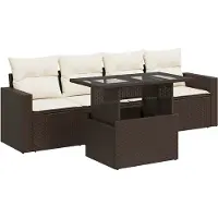 vidaXL 5-tlg. Garten-Sofagarnitur mit Kissen Braun Poly Rattan