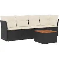 vidaXL 5-tlg. Garten-Sofagarnitur mit Kissen Schwarz Poly Rattan