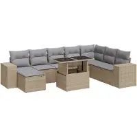 vidaXL 9-tlg. Garten-Sofagarnitur mit Kissen Beige Poly Rattan