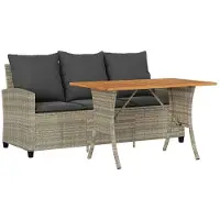 vidaXL Gartensofa 3-Sitzer mit Kissen & Tisch Hellgrau Poly Rattan