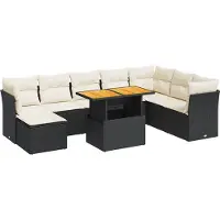 vidaXL 9-Tlg Garten-Sofagarnitur mit Kissen Schwarz Poly Rattan 3326961