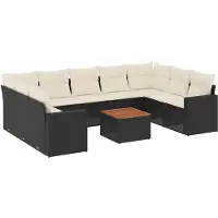 vidaXL 10-tlg. Garten-Sofagarnitur mit Kissen Schwarz Poly Rattan