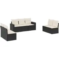 vidaXL 7-tlg. Garten-Sofagarnitur mit Kissen Schwarz Poly Rattan