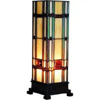 Clayre & Eef Tiffany Tischlampe 12x12x35 cm Beige Grün Glas
