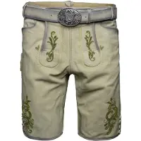 Krüger Collection Lederhose Maurus kurz mit Gürtel beige grün 56