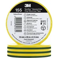 3M Temflex 155 Vinyl Elektro-Isolierband, Grün/Gelb, 19 mm x 20 m, 0,13 mm