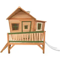 Axi Spielhaus Emma mit weißer Rutsche | Stelzenhaus in Braun & Grün aus FSC Holz für Kinder | Spielturm für den Garten