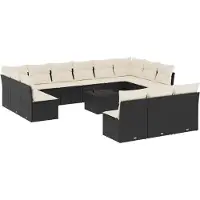 vidaXL 14-tlg. Garten-Sofagarnitur mit Kissen Schwarz Poly Rattan