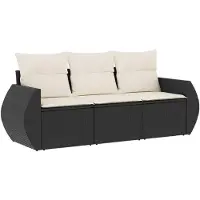 vidaXL 3-tlg. Garten-Sofagarnitur mit Kissen Schwarz Poly Rattan