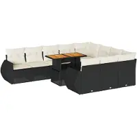vidaXL 11-tlg. Garten-Sofagarnitur mit Kissen Schwarz Poly Rattan