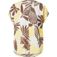 s.Oliver Druckbluse , Damen, Gr. 40, schwarz (beige schwarz), Web, Obermaterial: 84% Viskose, 16% Polyamid, geblümt, relaxed fit hüftbedeckend, V-Ausschnitt, Blusen Druckbluse, mit Raff-Details