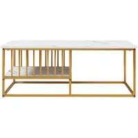 En.casa Couchtisch 'Raukurg' mit einem Ablagefach 120 x 60 x 44 cm Marmoroptik, weiß / Goldfarben