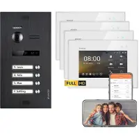 Balter EVO HD WiFi Unterputz Schwarz 2-Draht 4x 7" Weiß Video Türsprechanlage Set 4 Familienhaus