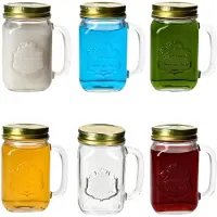MamboCat 6x Country Trinkgläser mit Henkel & Deckel 420ml Glas Cocktails Limo Smoothies