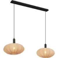 QAZQA - Japandi Japandi-Hängelampe I Pendellampe I Pendelleuchte schwarz mit braunem Stoffschirm 2-flammig - Bida I Wohnzimmer I Schlafzimmer - Textil Rechteckig I Rund - LED geeignet E27