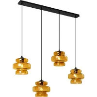 QAZQA Retro Hängelampe Schwarz mit orangefarbenem Glas 4-Lichter - Denise