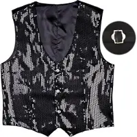 E-Carnavalskleding.nl PAILLETTENWESTE SCHWARZ für Herren, XL