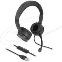 DeLOCK USB Stereo Headset mit Kabelfernbedienung und Quick-Mute Taste für PC und Notebook, Kabelgebunden, 20 - 20000 Hz, 126 g, Kopfhörer, Schwarz