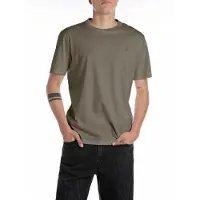 Replay T-Shirt "mit Logostickerei auf der Brust", Herren, Gr. 3XL, grün (mud grün), Jersey, Obermaterial: 100% Baumwolle, unifarben, regular fit, Rundhals, Shirts T-Shirt