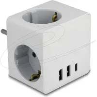 DeLOCK Steckdosenwürfel 3-fach mit Kindersicherung und USB Ladegerät weiss