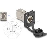 DeLOCK D-Typ RJ45 Einbaubuchse mit LSA Anschluss Cat.6A STP mit Schutzkappe IP66 staub- und wasserdicht