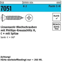 Industrial Quality Supplies Blechschraube ISO 7051 LISEKO m.Spitze/Kreuzschlitz-PH 4,2 x 9,5-C-H A 2