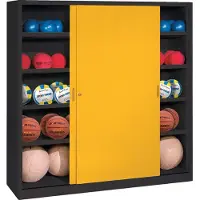 C+P Ballschrank mit Vollblech-Schiebetüren (Typ 4), HxBxT 195x160x50 cm, Verkehrsgelb (RAL 1023), Lichtgrau (RAL 7035), Einzelschließung
