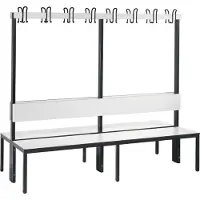C+P Garderobenbank Basic Plus, 2-seitig, Rückenlehne, ohne Schuhrost, Fußgestell schwarzgrau RAL 7021, B 1960 mm, Dekor weiß