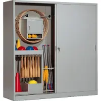 C+P Sportgeräteschrank mit Vollblech-Schiebetüren (Typ 5), HxBxT 195x190x60 cm, Lichtgrau (RAL 7035), Lichtgrau (RAL 7035), Einzelschließung