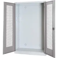 C+P Modul-Sportgeräteschrank mit Lochblech-Flügeltüren, HxBxT 195x120x50 cm, Ergo-Lock Muldengriff, Verkehrsgelb (RAL 1023), Anthrazit (RAL 7021), Einzelschließung