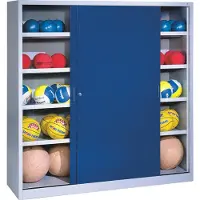 C+P Ballschrank mit Vollblech-Schiebetüren (Typ 4), HxBxT: 195x120x60 cm, Enzianblau (RAL 5010), Lichtgrau (RAL 7035), Gleichschließung