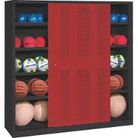 C+P Ballschrank mit Lochblech-Schiebetüren (Typ 4), HxBxT: 195x120x40 cm, Rubinrot (RAL 3003), Anthrazit (RAL 7021), Einzelschließung