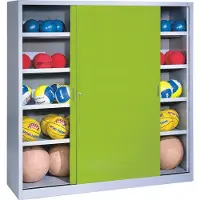 C+P Ballschrank mit Vollblech-Schiebetüren (Typ 4), HxBxT: 195x120x40 cm, Clowngrün (RAL 110 80 60), Lichtgrau (RAL 7035), Gleichschließung