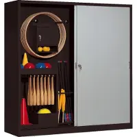 C+P Sportgeräteschrank mit Vollblech-Schiebetüren (Typ 5), HxBxT 195x190x60 cm, Lichtgrau (RAL 7035), Anthrazit (RAL 7021), Einzelschließung