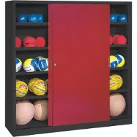 C+P Ballschrank mit Vollblech-Schiebetüren (Typ 4), HxBxT 195x190x60 cm, Rubinrot (RAL 3003), Anthrazit (RAL 7021), Einzelschließung