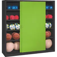 C+P Ballschrank mit Vollblech-Schiebetüren (Typ 4), HxBxT 195x160x50 cm, Clowngrün (RAL 110 80 60), Anthrazit (RAL 7021), Einzelschließung
