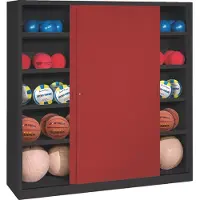 C+P Ballschrank mit Vollblech-Schiebetüren (Typ 4), HxBxT 195x160x50 cm, Rubinrot (RAL 3003), Anthrazit (RAL 7021), Einzelschließung