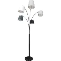 SalesFever Bogenlampe | 5-flammig | mit beweglichen Armen und Schirmen | Schirme Stoff | Gestell Metall | B 114 x T 38 x H 213 cm | Beige-Braun-Schwarz