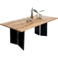 SIT Möbel Esstisch Wildeiche | Platte 40 mm natur | Gestell Metall schwarz | B 220 x T 100 x H 76 cm | 16051-11 | Serie TOPS & TABLES
