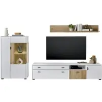 Furn.Design Wohnwand "Merced" Set in weiß und Eiche 280 cm, mit XXL Lowboard, Soft-Close und Staboptik