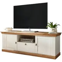 Furn.Design TV-Lowboard "Hemsby" in weiß Pinie und Eiche Wotan Landhaus Komforthöhe 183 x 64 cm