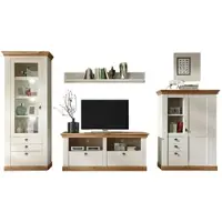 Furn.Design Wohnwand "Hemsby" in weiß Pinie und Eiche Wotan Landhaus Schrankwand 4-teilig