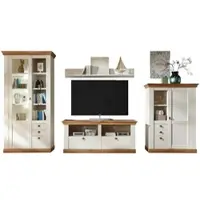Furn.Design Wohnwand "Hemsby" in weiß Pinie und Eiche Wotan Landhaus Schrankwand 4-teilig