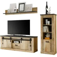 Furn.Design Wohnwand "Stove" in Used Wood anthrazit Schrankwand Set 3-teilig mit Soft-Close