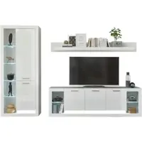 Furn.Design Wohnwand "Ladis" in weiß Hochglanz Schrankwand 298 x 198 cm