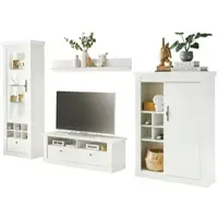Furn.Design Wohnwand "Fiastra" weiß Pinie Landhaus Wohnkombination 4-teilig, Soft-Close
