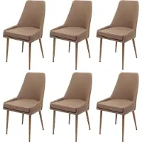MCW 6er-set Esszimmerstuhl MCW-O27, Küchenstuhl Polsterstuhl Stuhl, Stoff/Textil (280g/m²) Metall braun