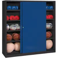 C+P Ballschrank mit Vollblech-Schiebetüren (Typ 4), HxBxT 195x120x50 cm, Enzianblau (RAL 5010), Anthrazit (RAL 7021), Einzelschließung