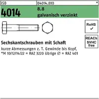 Industrial Quality Supplies Sechskantschraube ISO 4014 m.Schaft M 14 x 140 8.8 galvanisch verzinkt